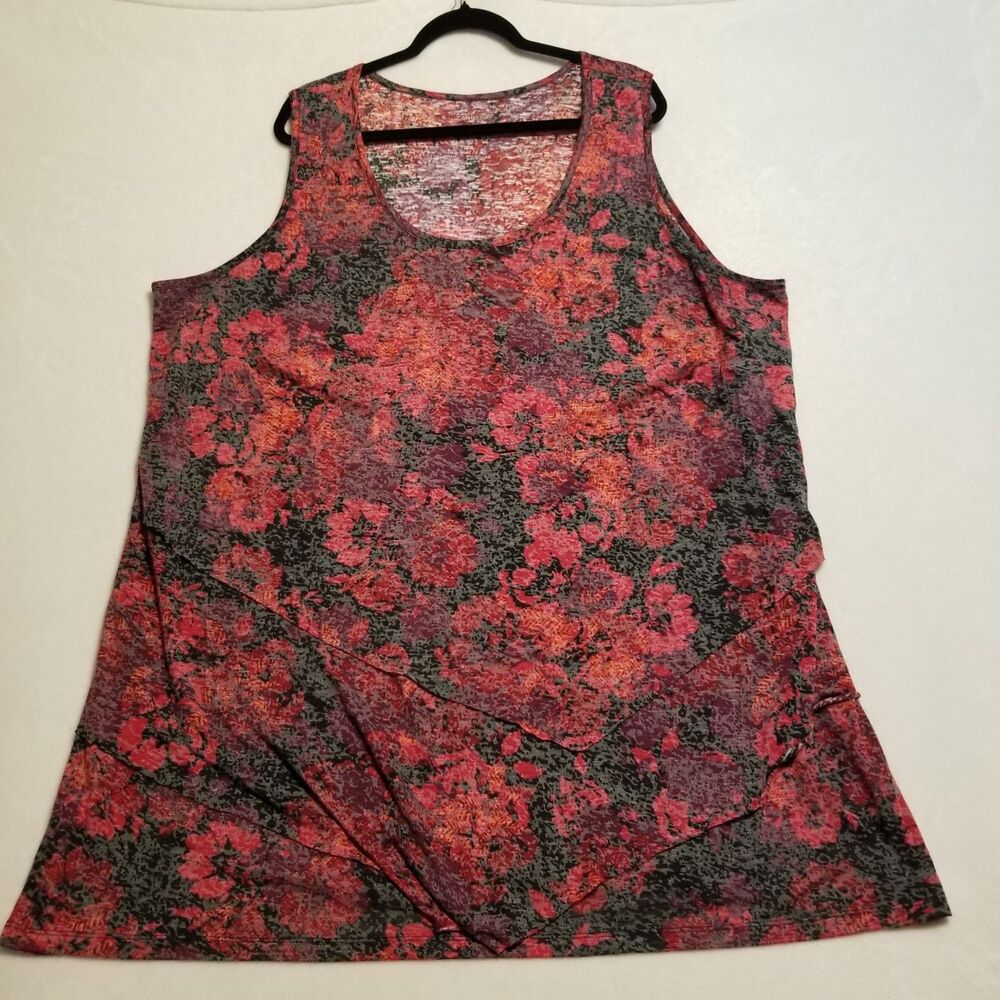 Catherines 5X Top Red Floral Layered Lightweight Tunic Length Whimsigoth Boho